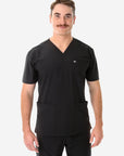 Men's Real Black Five-Pocket Scrub Top Only Front View