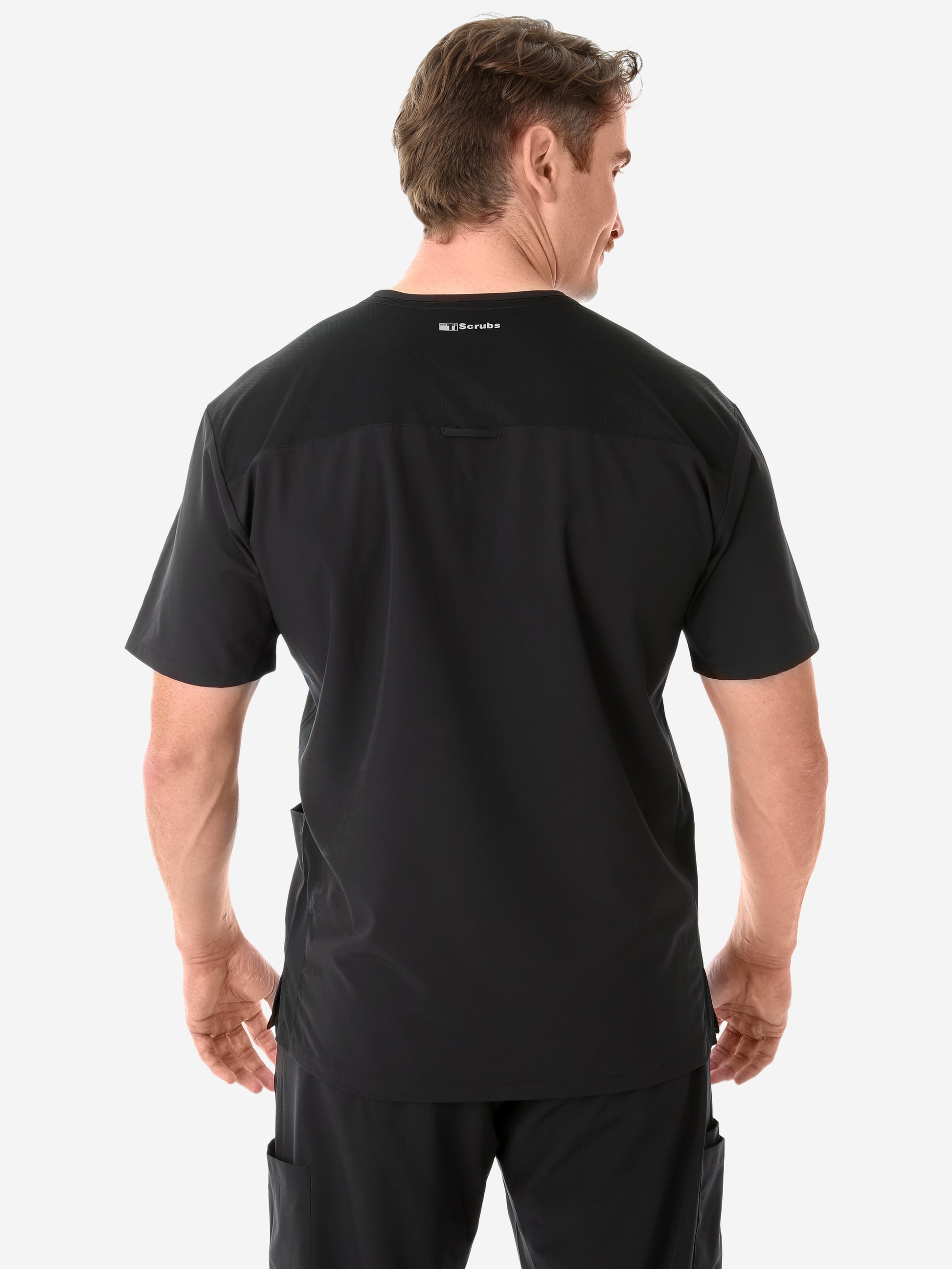 Men's Real Black Five-Pocket Scrub Top Only Back View