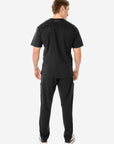 Men's Real Black Five-Pocket Scrub Full Body Back View with 9-Pocket Pants