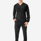 Men's Long Sleeve Scrub Top with Two Chest Pockets Real Black Full Body Front View