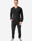 Men's Long Sleeve Scrub Top with Two Chest Pockets Real Black Full Body Front View