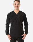 Men's Long-Sleeve Scrub Top Only Untucked Front View Real Black