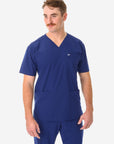 Men's Navy Blue Five-Pocket Scrub Top Only Front View