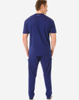 Men's Navy Blue Five-Pocket Scrub Full Body Back View with 9-Pocket Pants