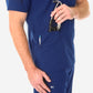 Men's Five-Pocket Scrub Top Navy Blue Closeup Lower Pocket with Stethoscope