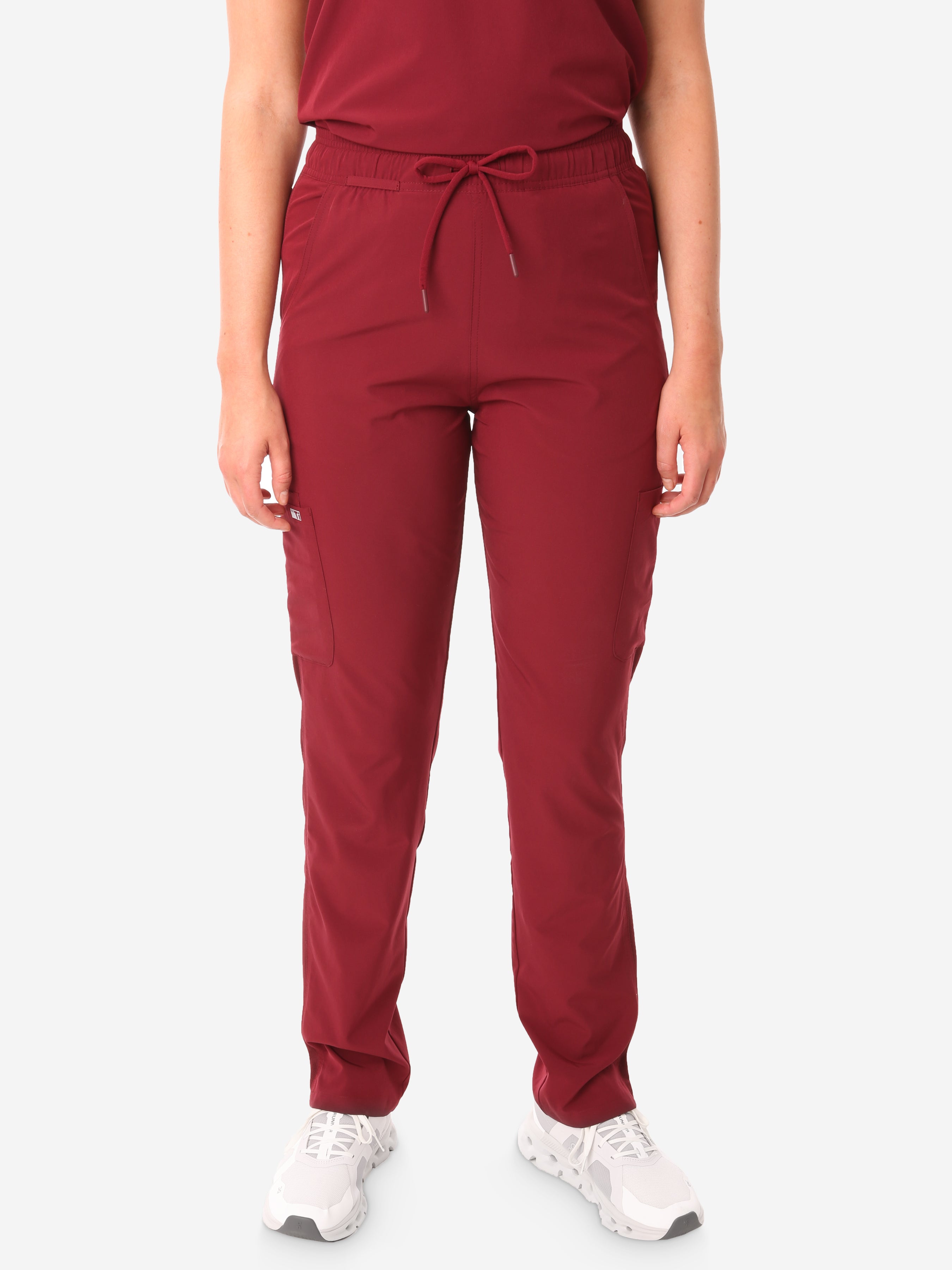 TiScrubs Bold Burgundy Women&#39;s Stretch 9-Pocket Pants Front View Pants Only