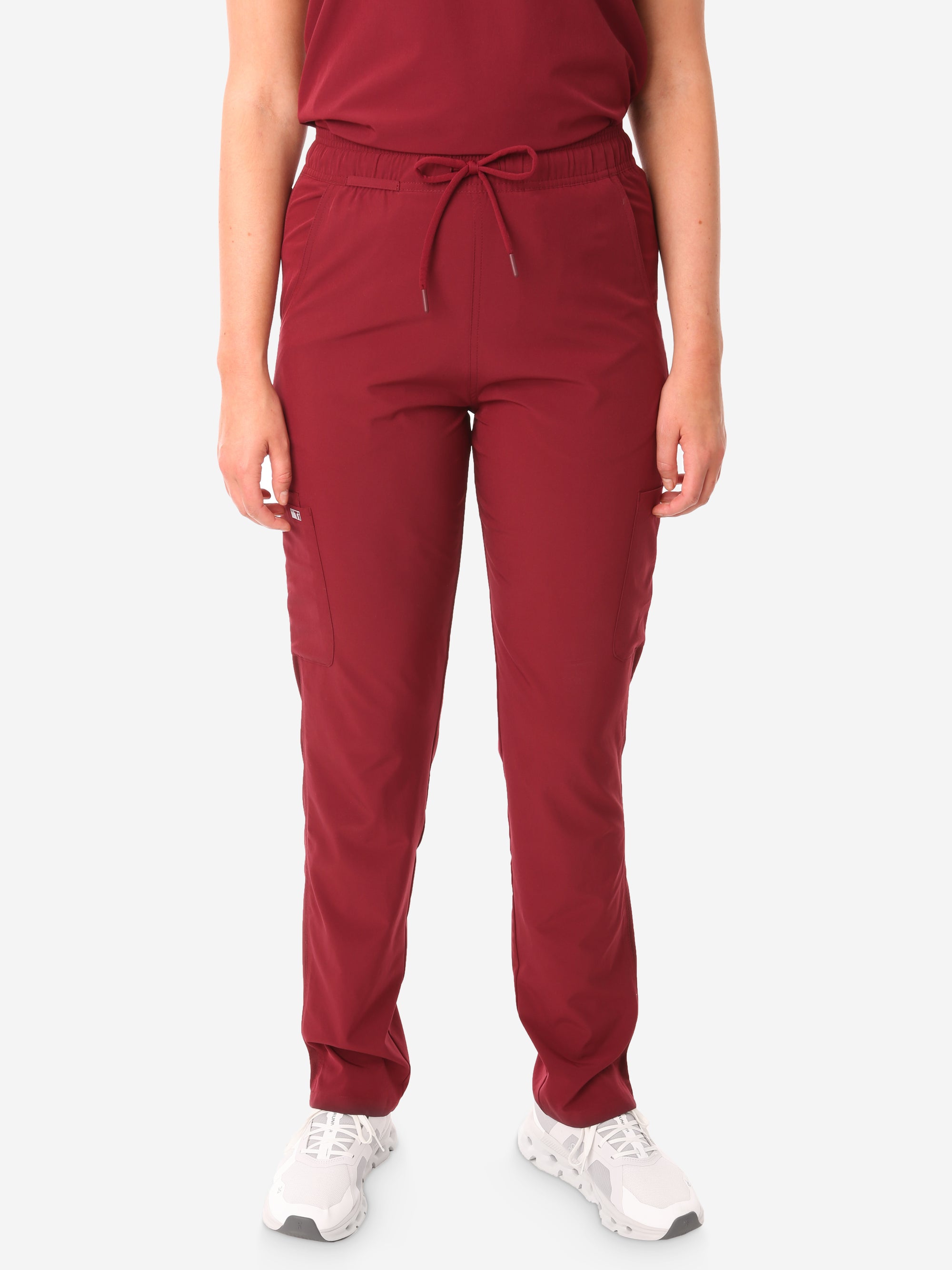 TiScrubs Bold Burgundy Women's Stretch 9-Pocket Pants Front View Pants Only