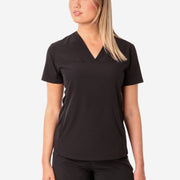 TiScrubs Stretch Women's Real Black Stash-Pocket Scrub Top Only Front View