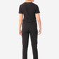 TiScrubs Stretch Women's Real Black Stash-Pocket Scrub Top + 9-Pocket Pants Full Body Back View