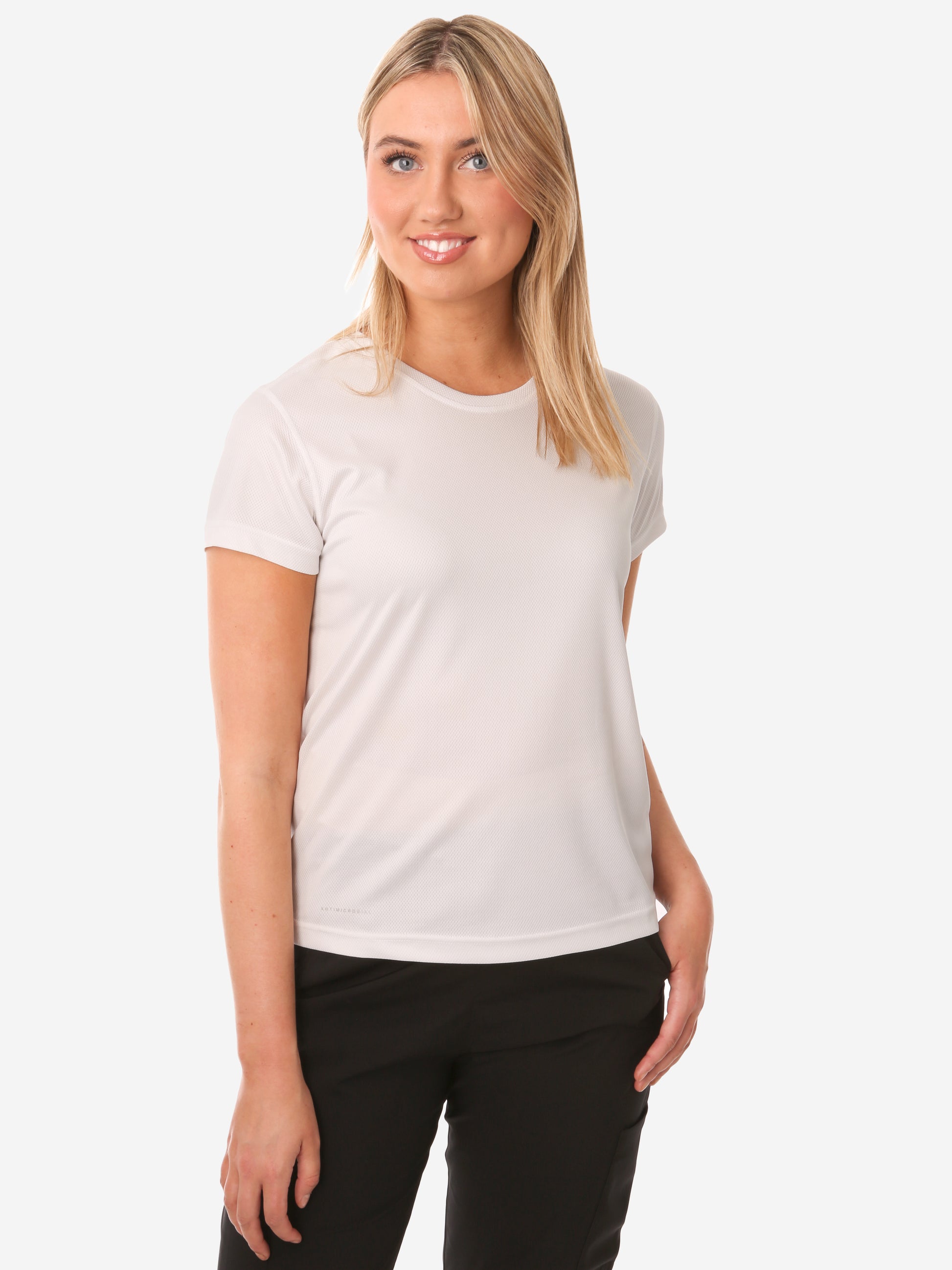TiScrubs Women's White Mesh Short-Sleeve Underscrub Top Only Front