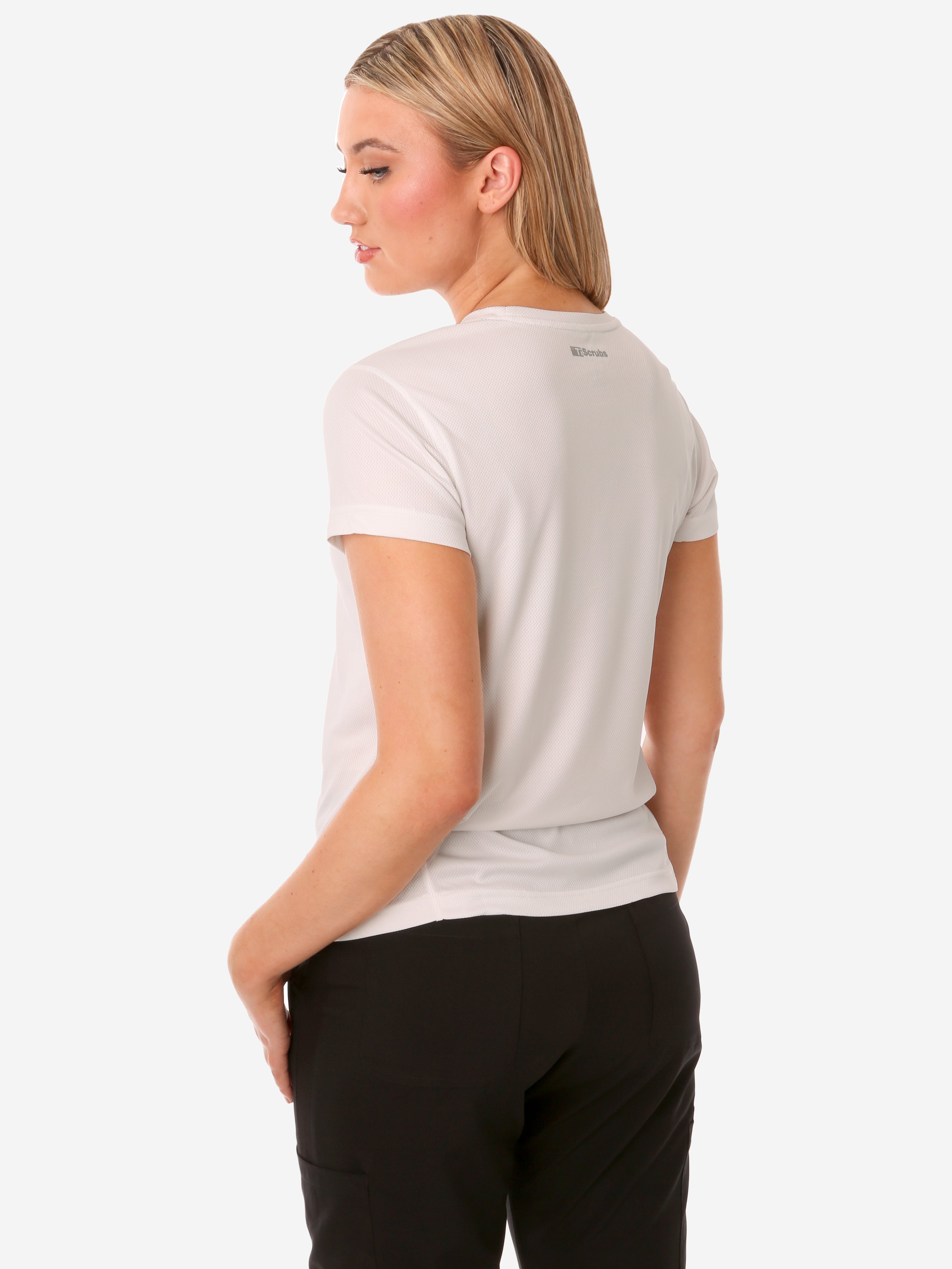 TiScrubs Women&#39;s White Mesh Short-Sleeve Underscrub Top Only Side