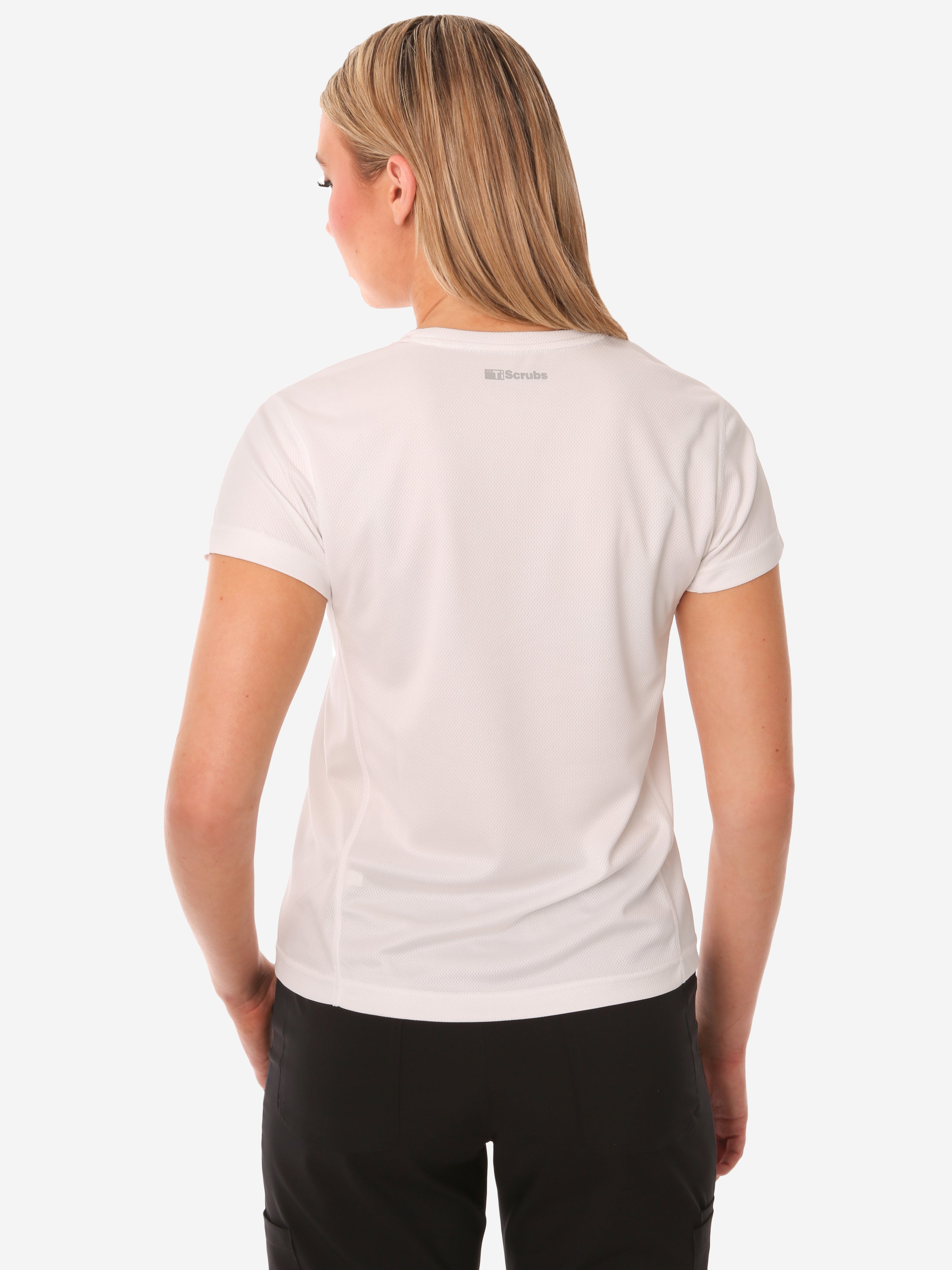 TiScrubs Women&#39;s White Mesh Short-Sleeve Underscrub Top Only Back