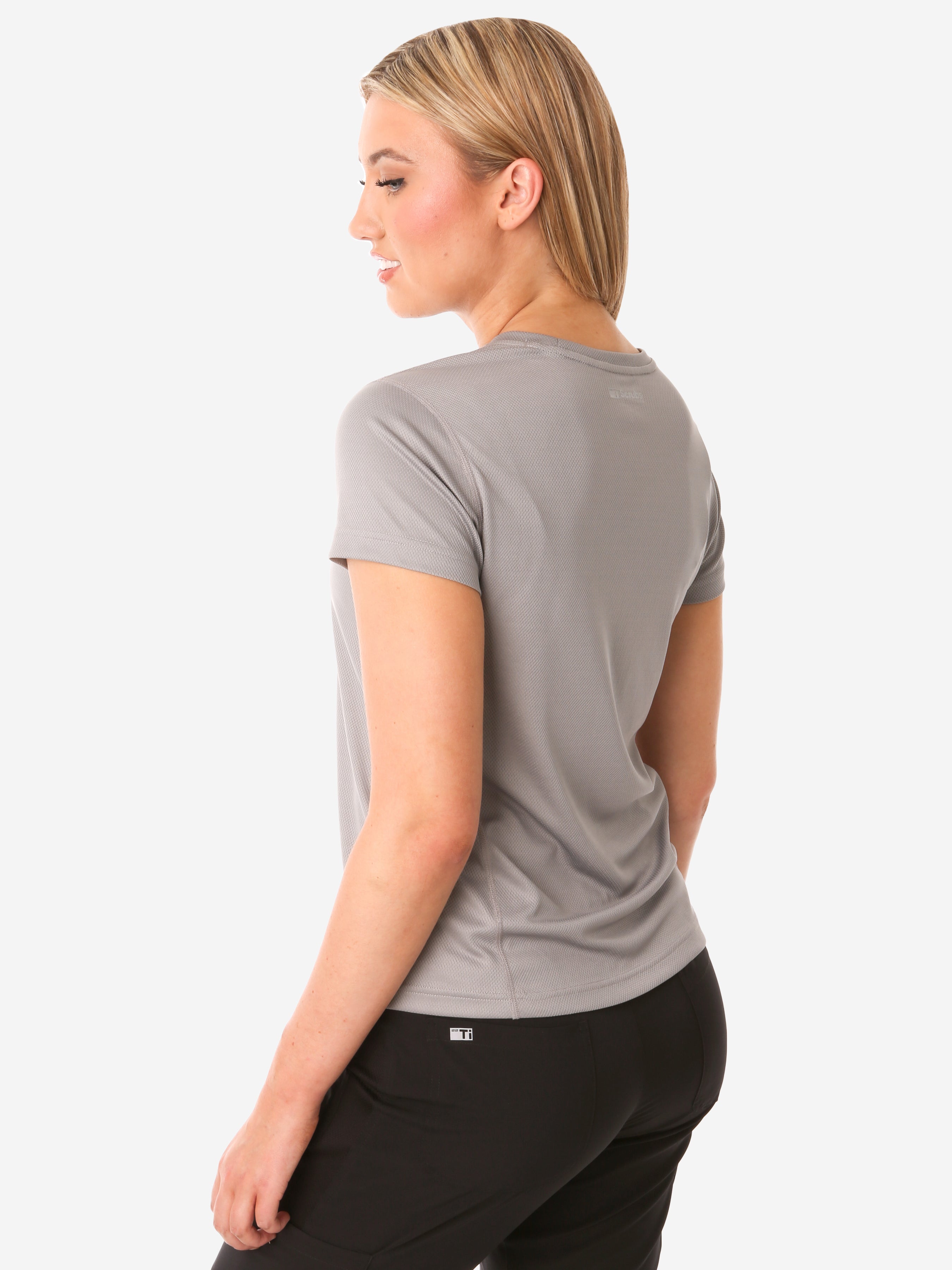 TiScrubs Women&#39;s Titanium Gray Mesh Short-Sleeve Underscrub Top Only Side