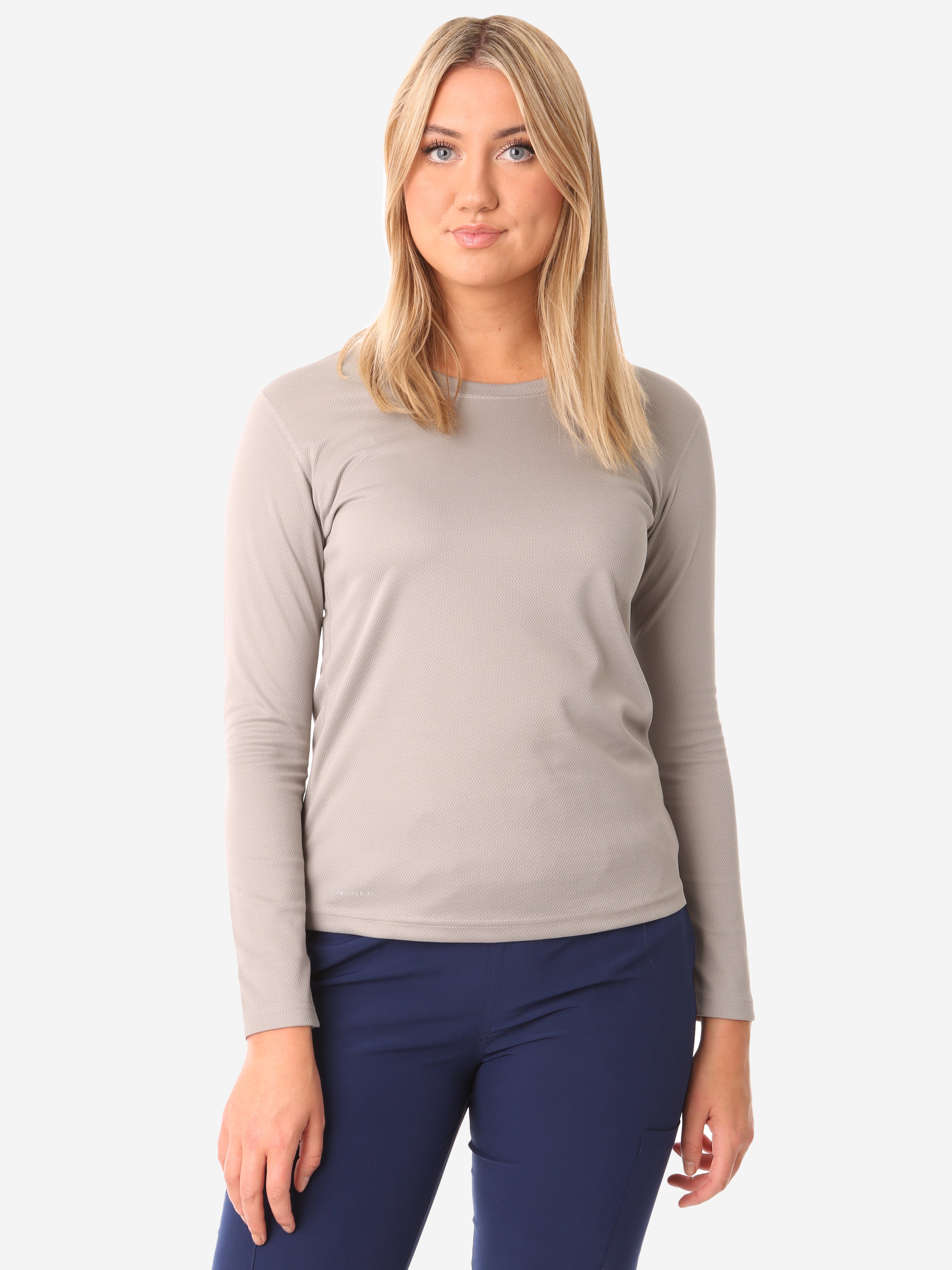 TiScrubs Titanium Gray Women's Mesh Long Sleeve Underscrub Top Only Front