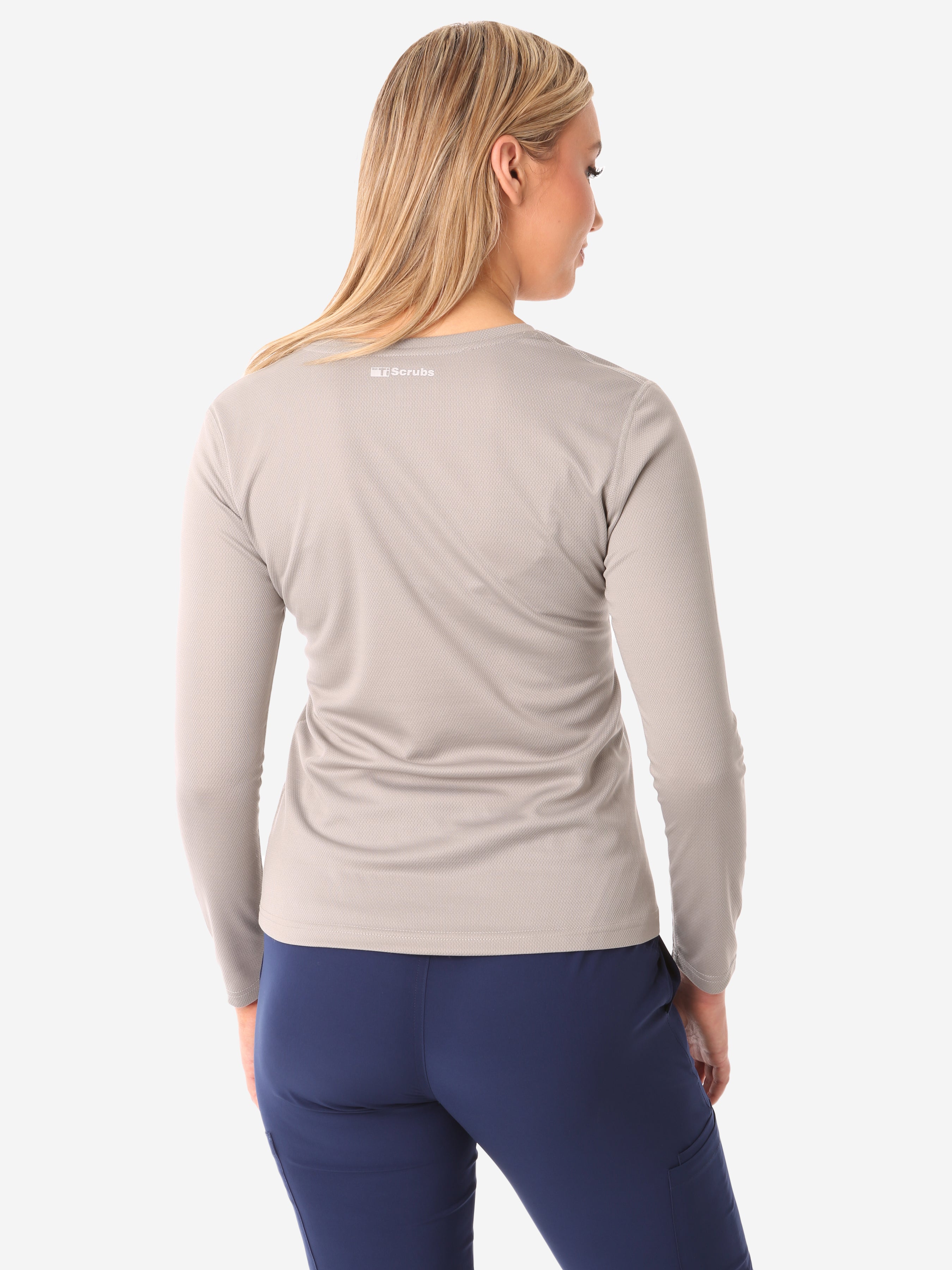 TiScrubs Titanium Gray Women&#39;s Mesh Long Sleeve Underscrub Top Only Back