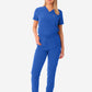 TiScrubs Royal Blue Women's Stretch 9-Pocket Pants and One-Pocket Tuckable Top Front View Full Body