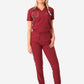 TiScrubs Bold Burgundy Women's Stretch 9-Pocket Pants and One-Pocket Tuckable Top Front View Full Body