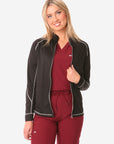 Women's Mesh Scrub Jacket Real Black Front View Jacket Only Unzipped