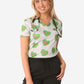 Women's Charlie Hustle All-Over KC Heart Scrub Top One Pocket Green and Pink Front View Top Only Tucked