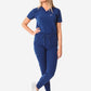 Women's Navy Blue Perfect Scrub Joggers Full Body Front with One-Pocket Scrub Top Tucked