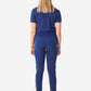 Women's Navy Blue Perfect Scrub Joggers Full Body Back with One-Pocket Scrub Top Tucked