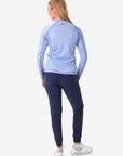 Women's Mesh Scrub Jacket Ceil Blue Front View Full Body Plus Navy  Stretch Perfect Jogger Scrub Pants