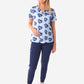 Women's Charlie Hustle Scrub Top All-Over KC Heart Design 3 Pockets with Navy Jogger Scrub Pants_Full Body_Front