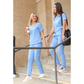 Woman Walking in Ceil Blue Women's Stash-Pocket Scrub Top