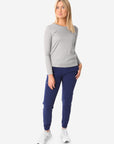 Women's Long Sleeve Underscrub Titanium Gray and Navy Joggers Full Body Front