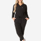 Women's Real Black Long-Sleeve Scrub Top Tucked with Perfect JoggersFront View Full Body