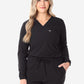 Women's Real Black Long-Sleeve Scrub Top Tucked Front View Top Only