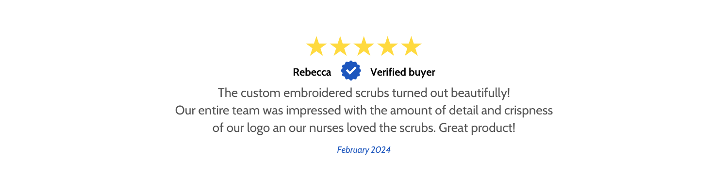 Group Order Custom Embroidery Verified Customer 5-Star Review February 2024