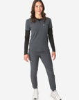 TiScrubs Women's Real Black Long-Sleeve Mesh Underscrub Front with Charcoal Gray Stretch Scrubs