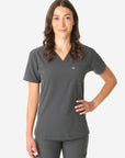 TiScrubs Women's Stretch One-Pocket Scrub Top Charcoal Gray Untucked Front Top Only