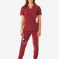 Women's Four-Pocket Scrub Top Bold Burgundy with Perfect Scrub Joggers  Front View