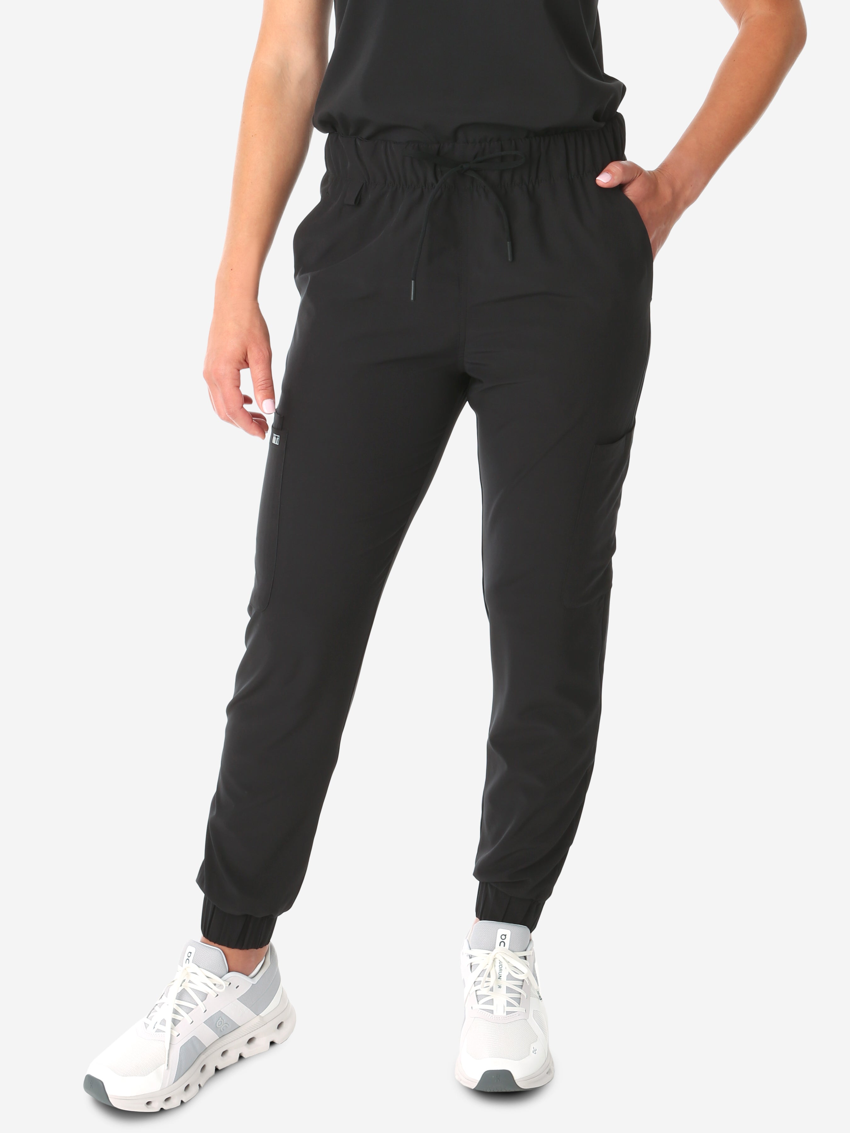 TiScrubs Real Black Women's Stretch Perfect Jogger Pants Front View Pants Only
