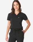 TiScrubs Women's Stretch One-Pocket Scrub Top Real Black Tucked Front Top Only