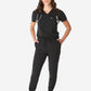 TiScrubs Women's Stretch One-Pocket Scrub Top with Joggers Real Black Tucked Front Full Body
