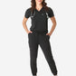 TiScrubs Real Black Women's Stretch Perfect Jogger Pants and One-Pocket Tuckable Top Front View Full Body