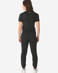 TiScrubs Real Black Women's Stretch Perfect Jogger Pants and One-Pocket Tuckable Top Back View Full Body