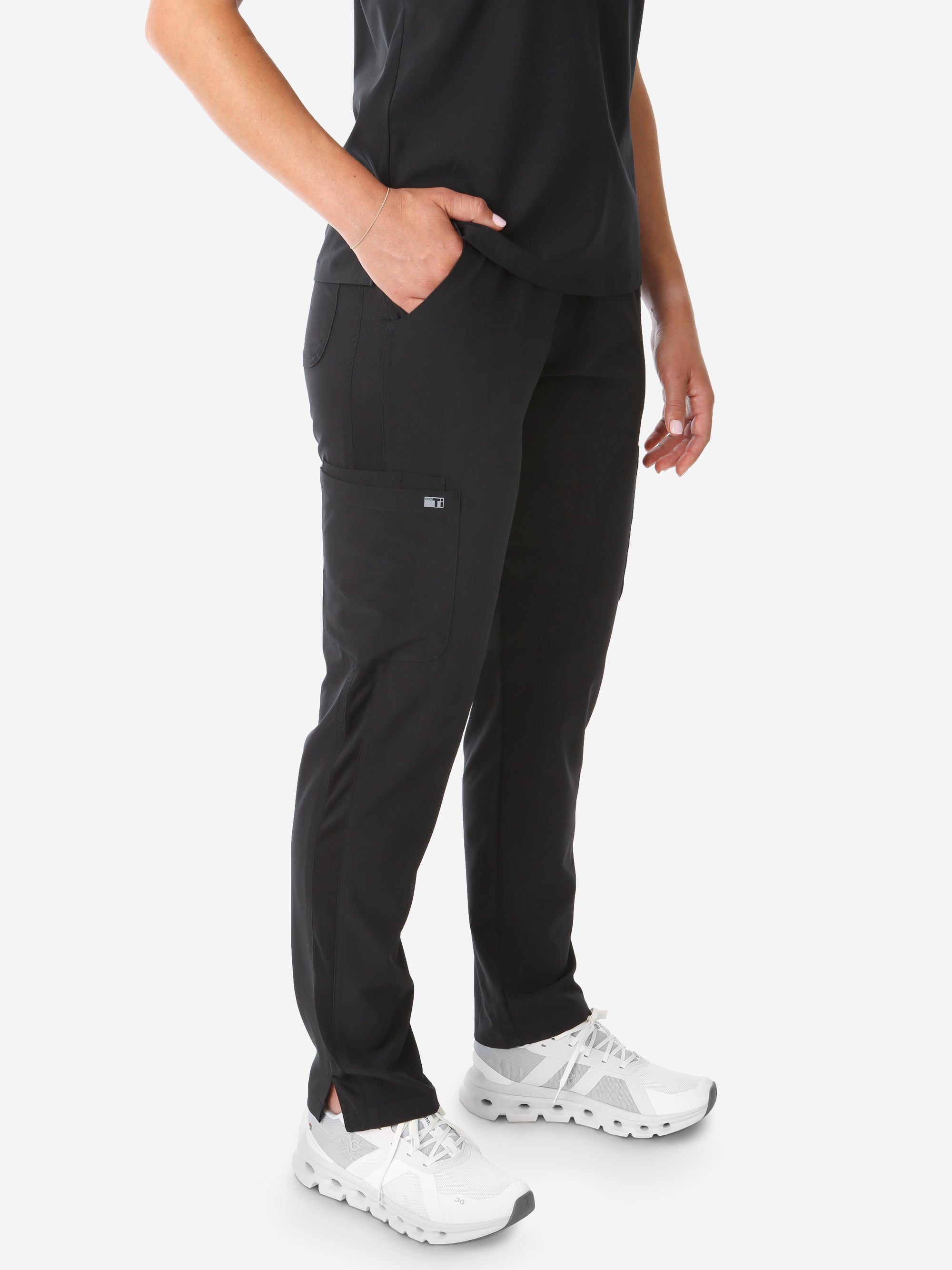 TiScrubs Real Black Women's Stretch 9-Pocket Pants Side View Pants Only