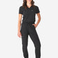 TiScrubs Real Black Women's Stretch 9-Pocket Pants and One-Pocket Tuckable Top Front View Full Body
