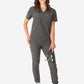 TiScrubs Women's Stretch One-Pocket Scrub Top with Joggers Charcoal Gray Untucked Front Full Body
