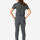 TiScrubs Charcoal Gray Women's Stretch Perfect Jogger Pants and One-Pocket Tuckable Top Back View Full Body