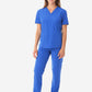 Women's Four-Pocket Scrub Top Royal Blue with 9-Pocket Scrub Pants Front View