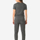 TiScrubs Charcoal Gray Women's Stretch 9-Pocket Pants and One-Pocket Tuckable Top Back View Full Body