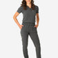 TiScrubs Charcoal Gray Women's Stretch 9-Pocket Pants and One-Pocket Tuckable Top Front View Full Body