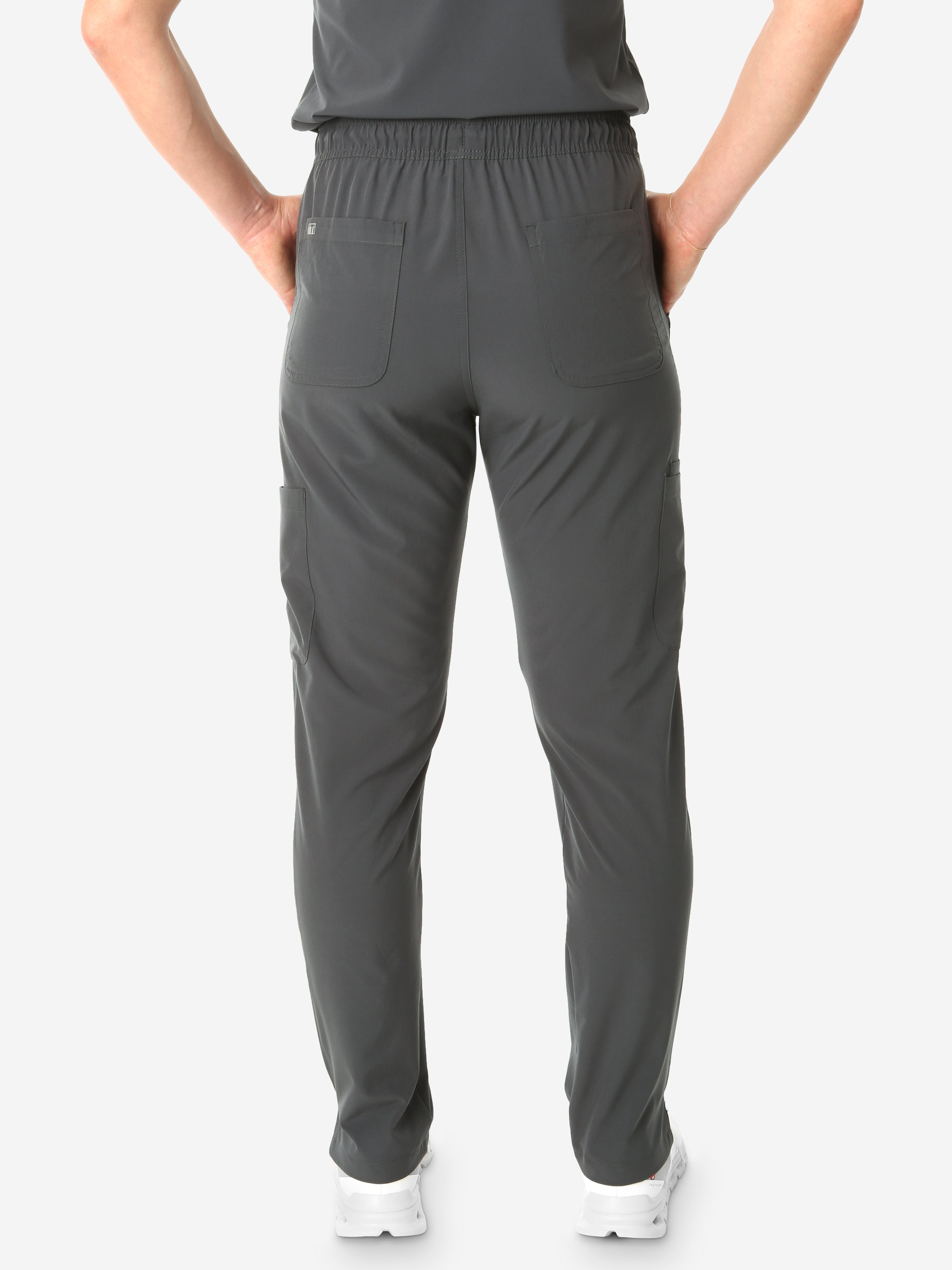 TiScrubs Charcoal Gray Women&#39;s Stretch 9-Pocket Pants Back View Pants Only