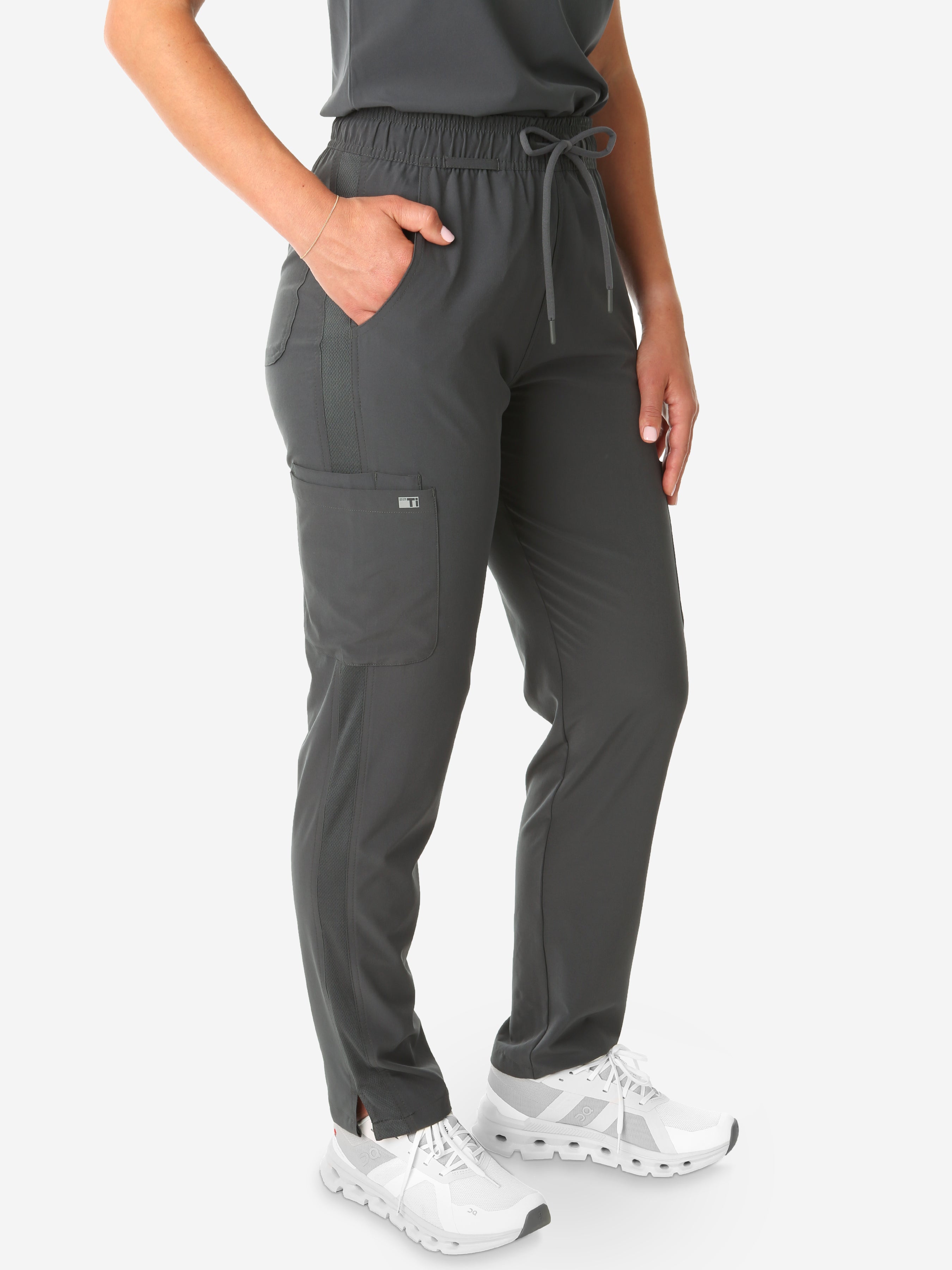 TiScrubs Charcoal Gray Women&#39;s Stretch 9-Pocket Pants Side View Pants Only