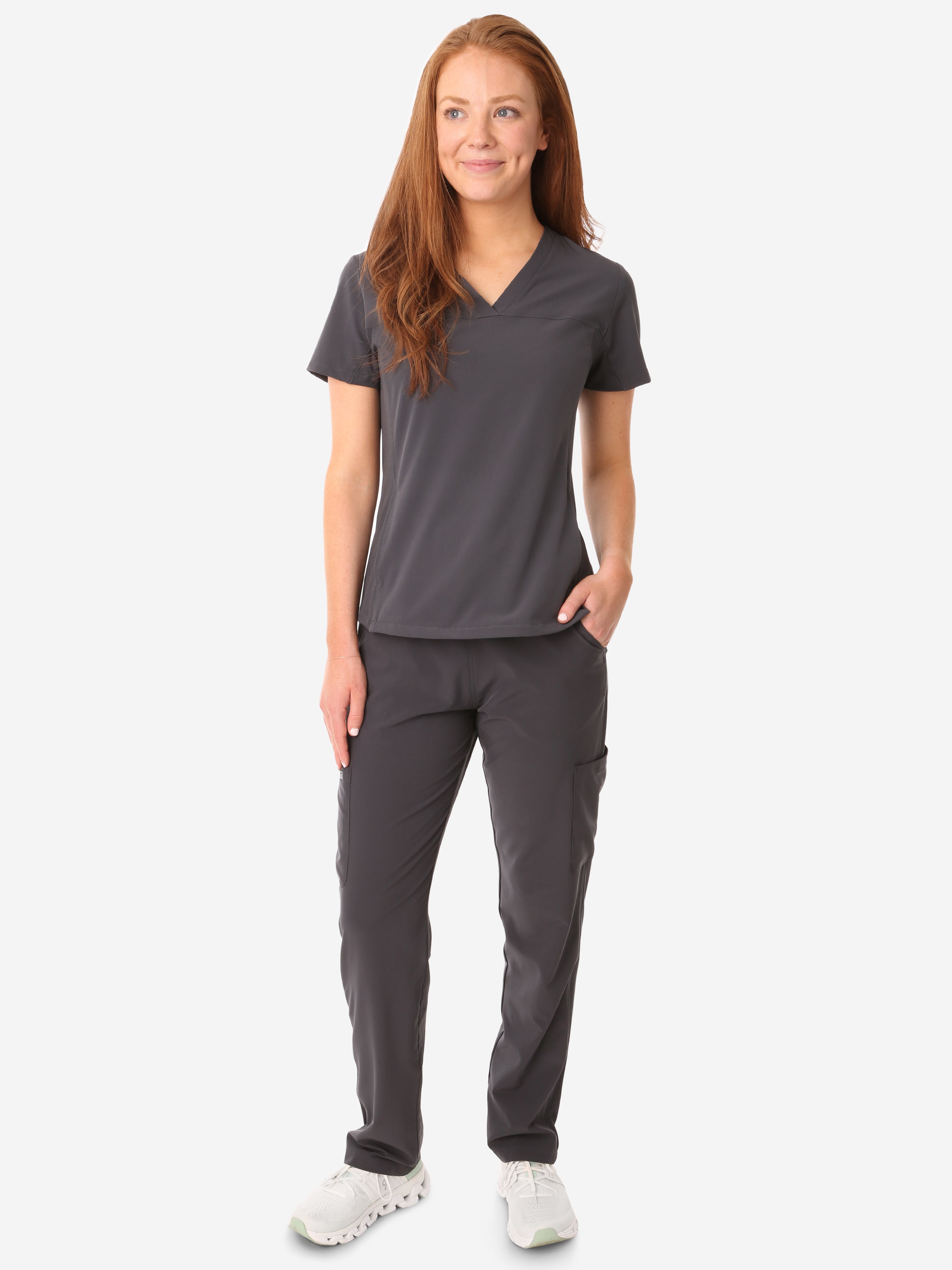 TiScrubs Women&#39;s Stretch Stash-Pocket Scrub Top + 9-Pocket Pants_Full Body_Front